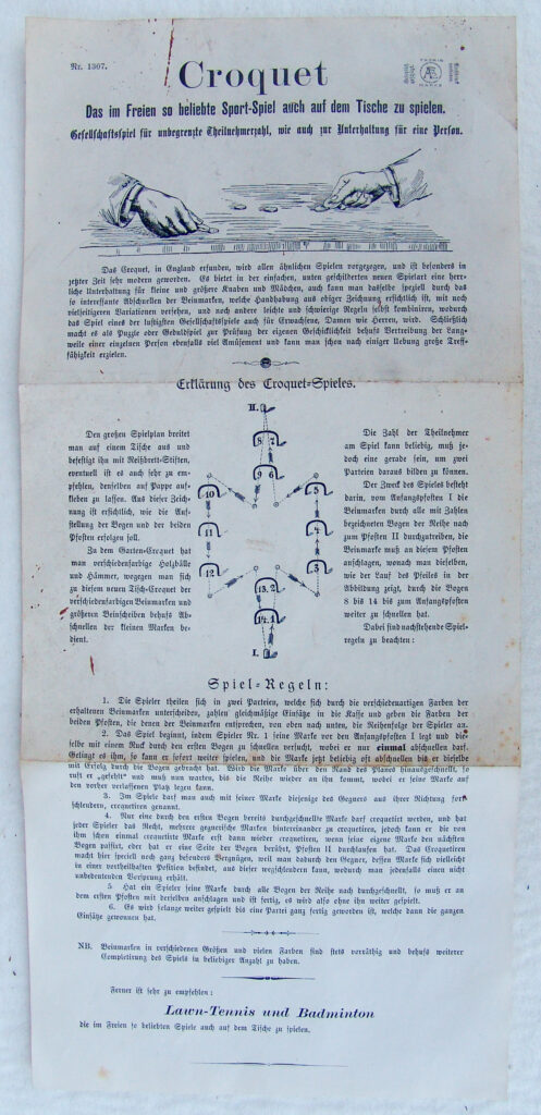 Tucker Tw ID • AEB-01c1 — AGPI ID • G-34059c1 — publisher • Adolf Engel (Berlin) — title • Croquet — notes • Publisher catalog number: 1307.