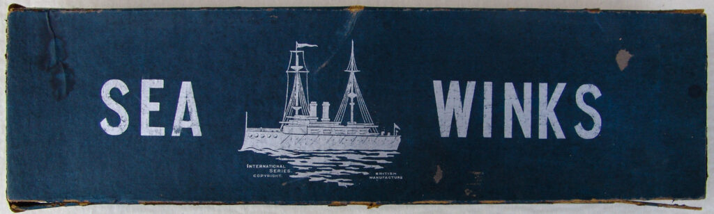 Tucker Tw ID • GIB-03v1c1 — AGPI ID • G-30824c1 — publisher • International Series, H. P. Gibs — title • SEA WINKS — notes • Cover background: dark greenish-blue. — keywords • battleship, game, game cover, gc-image, ocean, sea, ship, transportation