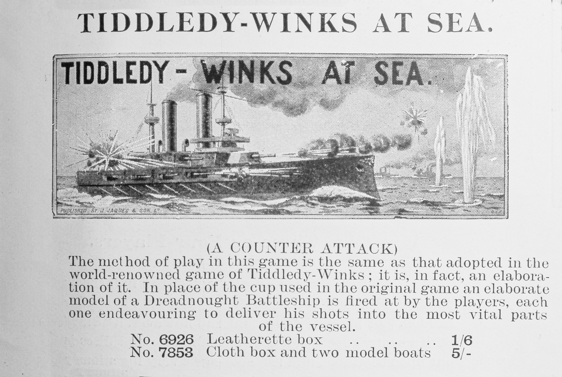 Tucker Tw ID • JAQ-01 — AGPI ID • G-29866 — publisher • John Jaques & Son (London) — title • TIDDLEDY-WINKS AT SEA — notes • John Jaques & Son - trade catalog advertisement