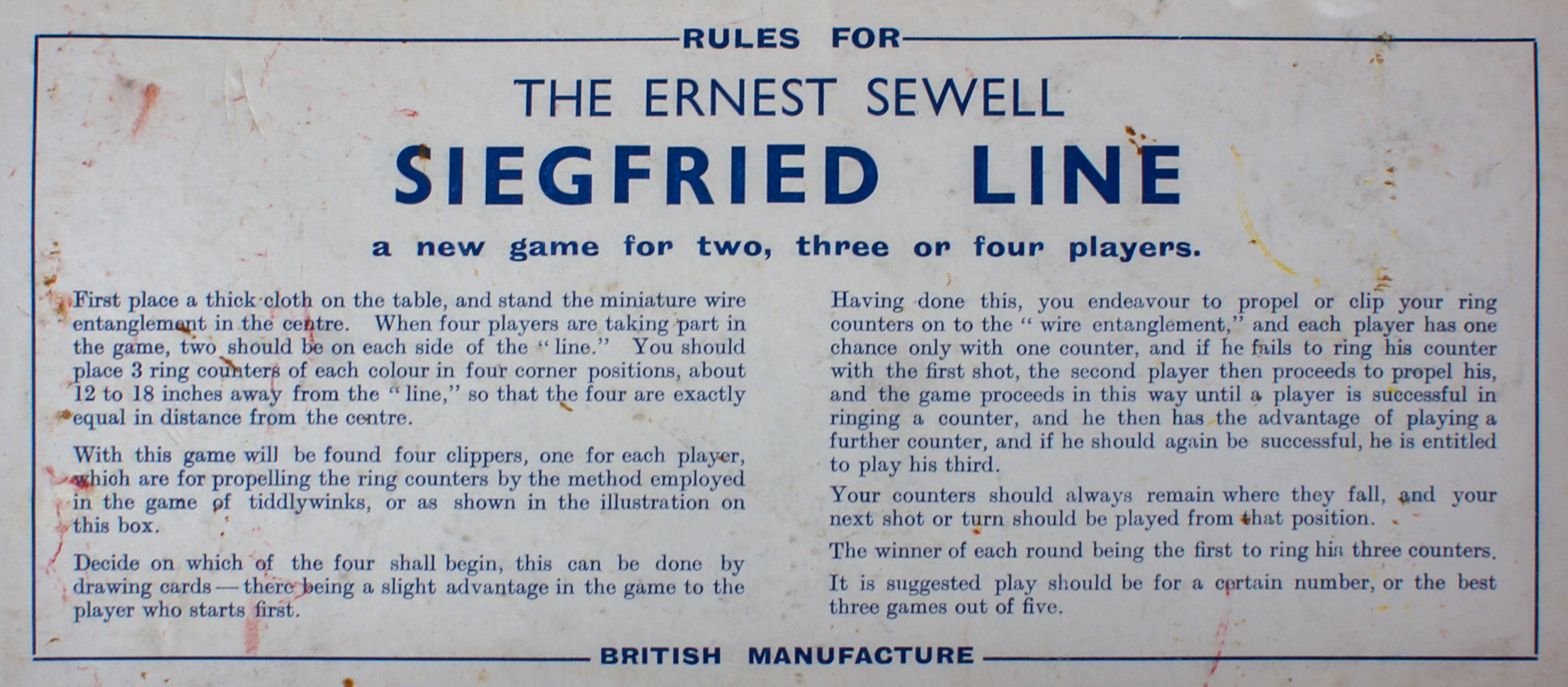 Tucker Tw ID • SEW-03 — AGPI ID • G-30608 — publisher • Ernest Sewell — title • The Ernest Sewell SIEGFRIED LINE — notes • Ernest Sewell (P-3243) — keywords • Siegfried, Siegfried Line, game, game instructions, gc-image, military