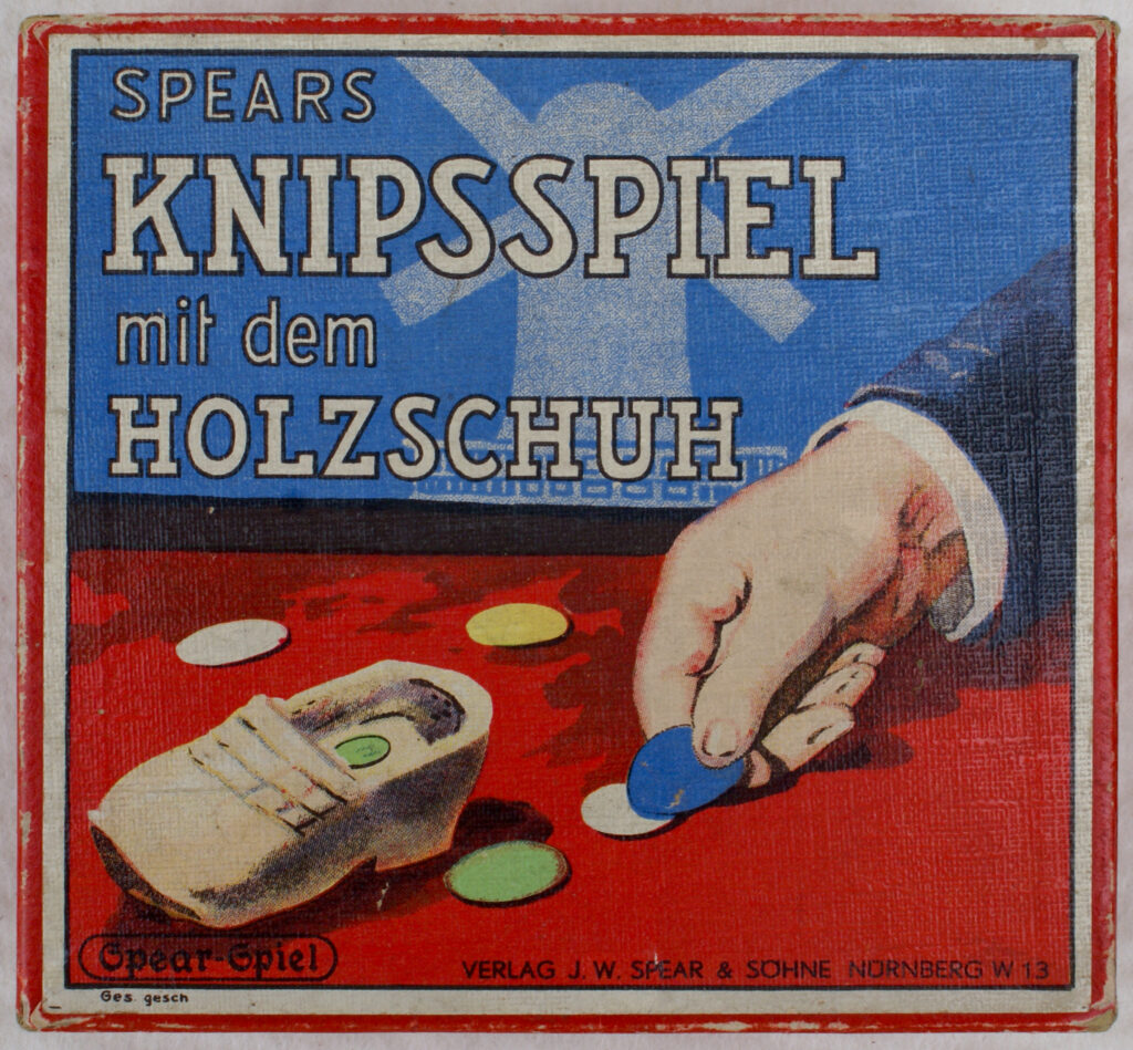 Tucker Tw ID • SPE-67c1 — AGPI ID • G-38310c1 — publisher • J. W. S. & S. (Bavaria) — title • SPEARS KNIPSSPIEL mit dem HOLZSCHUH — notes • Rules in English only. — keywords • game, game cover, gc-image