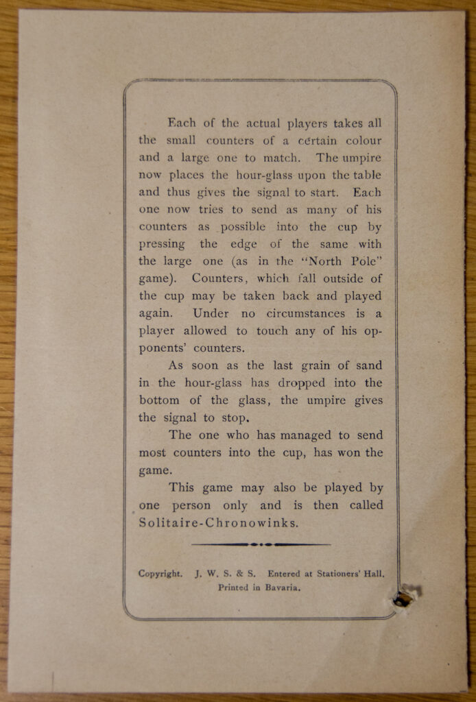Tucker Tw ID • SPE-73 — publisher • J. W. Spear & Sons — title • THE NEW GAME OF CHRONOWINKS