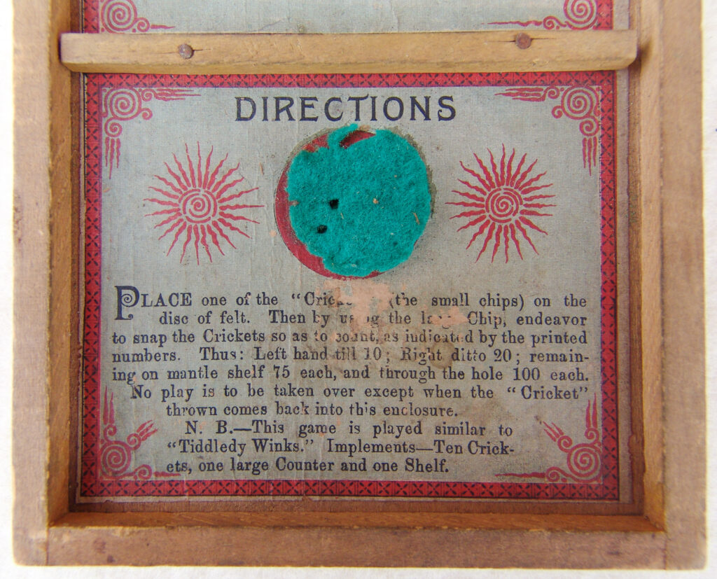 Tucker Tw ID • SRI-03c2 — AGPI ID • G-29965c2 — publisher • Selchow & Righter, jobbers (not  — title • CRICKETS ON THE HEARTH — notes • "Provisional Protection Granted No. 6319 April 13, 1891." — keywords • Selchow & Righter, game, game instructions, publisher