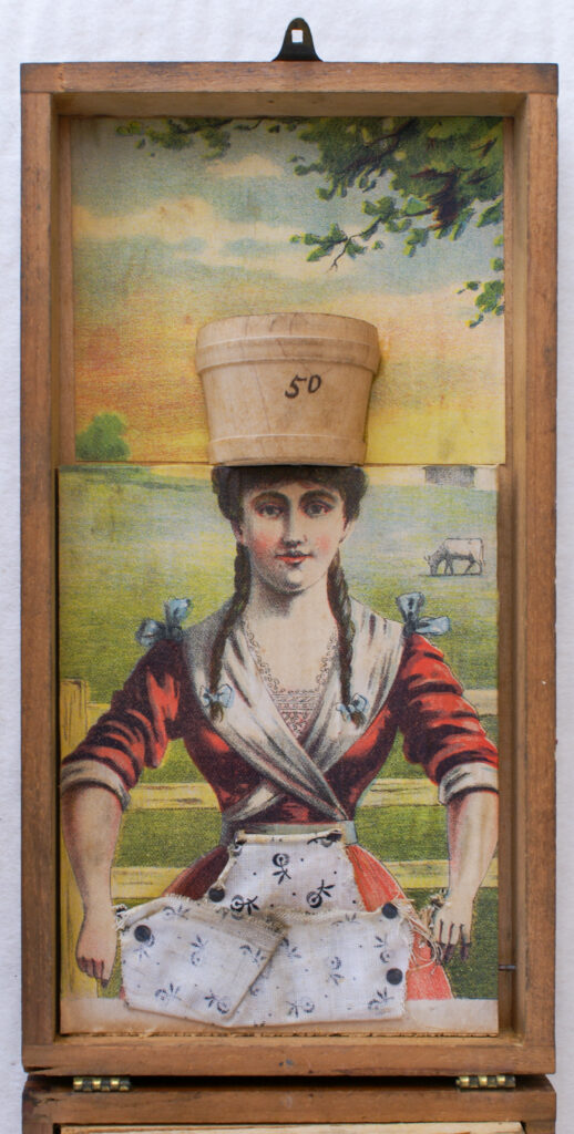 Tucker Tw ID • SRI-13c2 — AGPI ID • G-30046c2 — publisher • Selchow & Righter (unmarked, job — title • MILK MAID — notes • Wooden box with hinged top. — keywords • Selchow & Righter, game, publisher