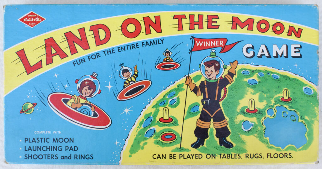 Tucker Tw ID • WAR-09c1 — AGPI ID • G-30708c1 — publisher • Warren Paper Products Co. (Lafay — title • LAND ON THE MOON GAME — notes • WARREN Bult Rite GAME.. Publisher catalog number: 8600.